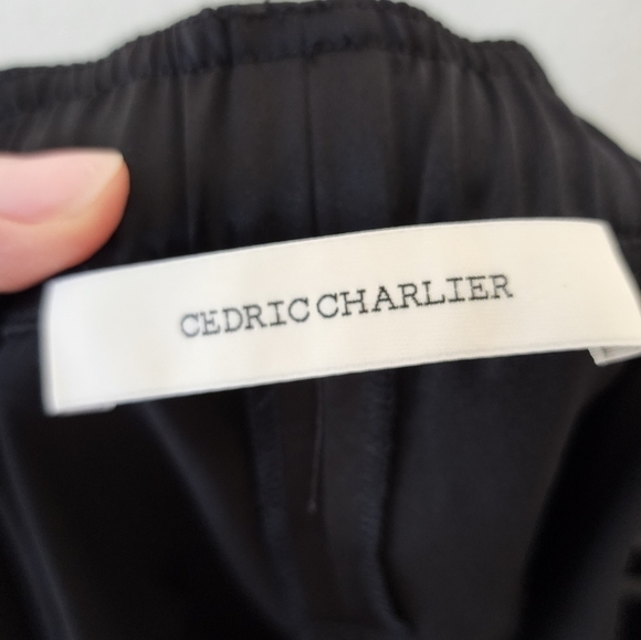 Cedric Charlie Black Drawstring Wide-Leg Trousers 40 - Picture 8 of 8